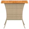  bézs polyrattan akácfa lapos kerti asztal 105x75x72 cm