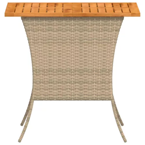  bézs polyrattan akácfa lapos kerti asztal 105x75x72 cm