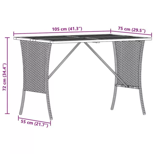  bézs polyrattan akácfa lapos kerti asztal 105x75x72 cm