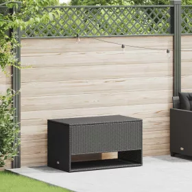  fekete polyrattan kültéri párna doboz 100x55x55,5 cm
