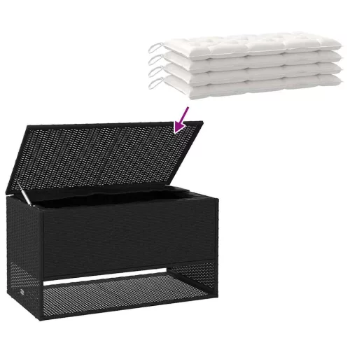  fekete polyrattan kültéri párna doboz 100x55x55,5 cm