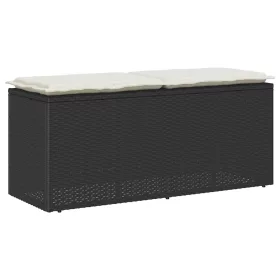  fekete polyrattan kerti pad párnával 110x40x44 cm