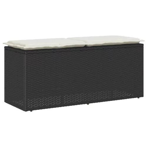  fekete polyrattan kerti pad párnával 110x40x44 cm