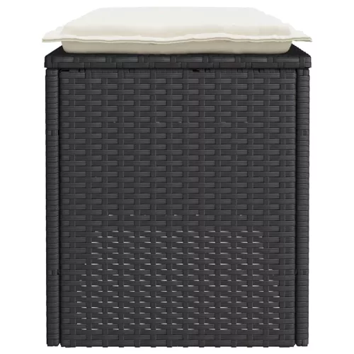  fekete polyrattan kerti pad párnával 110x40x44 cm