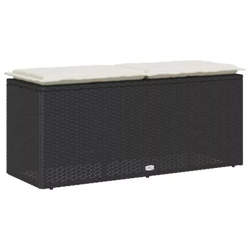  fekete polyrattan kerti pad párnával 110x40x44 cm