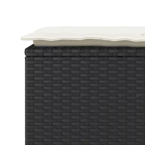 fekete polyrattan kerti pad párnával 110x40x44 cm