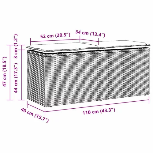  szürke polyrattan kerti pad párnával 116 x 46 x 57 cm