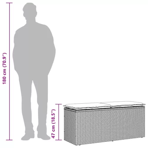  szürke polyrattan kerti pad párnával 116 x 46 x 57 cm