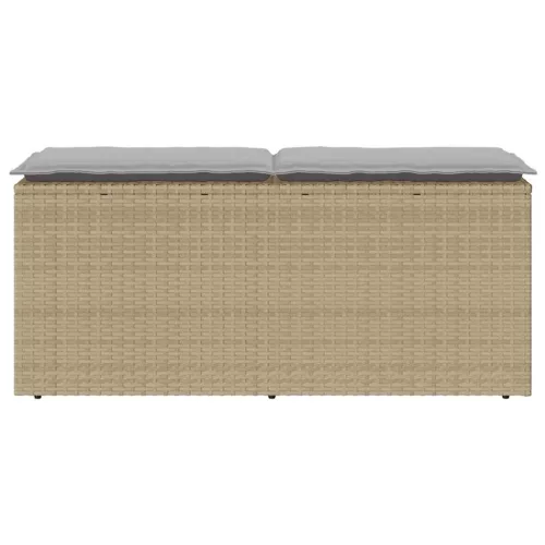  bézs polyrattan kerti pad párnával 110x40x44 cm