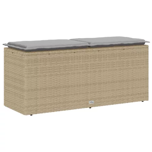  bézs polyrattan kerti pad párnával 110x40x44 cm