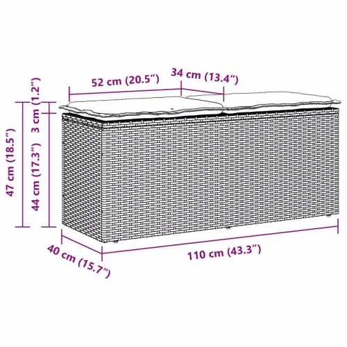  bézs polyrattan kerti pad párnával 110x40x44 cm
