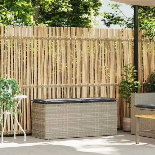  világosszürke polyrattan kerti pad párnával 110x40x44 cm
