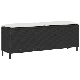  fekete polyrattan kerti pad párnával 110x30x40,5 cm