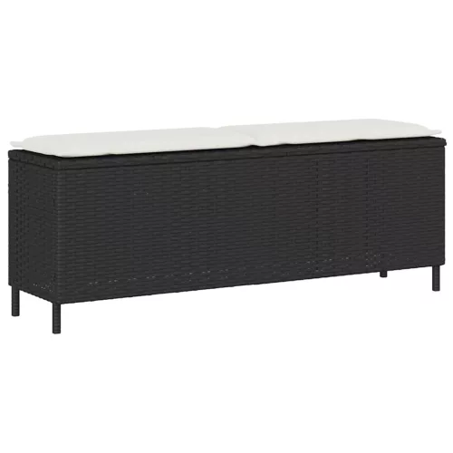  fekete polyrattan kerti pad párnával 110x30x40,5 cm