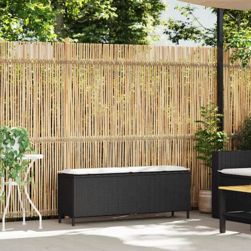  fekete polyrattan kerti pad párnával 110x30x40,5 cm