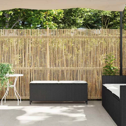  fekete polyrattan kerti pad párnával 110x30x40,5 cm