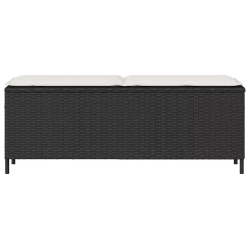  fekete polyrattan kerti pad párnával 110x30x40,5 cm