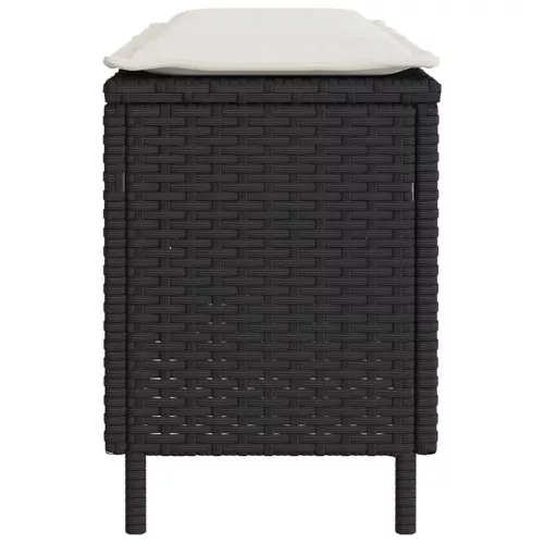  fekete polyrattan kerti pad párnával 110x30x40,5 cm