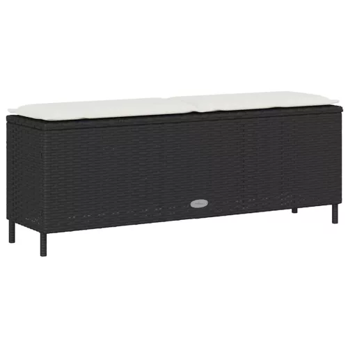  fekete polyrattan kerti pad párnával 110x30x40,5 cm