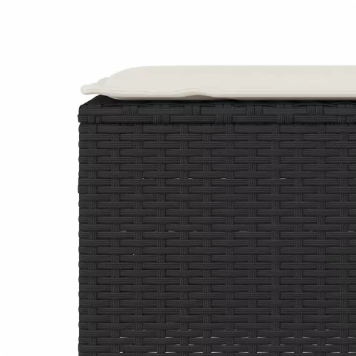  fekete polyrattan kerti pad párnával 110x30x40,5 cm
