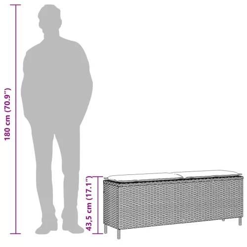  fekete polyrattan kerti pad párnával 110x30x40,5 cm