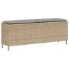  bézs polyrattan kerti pad párnával 110x30x40,5 cm
