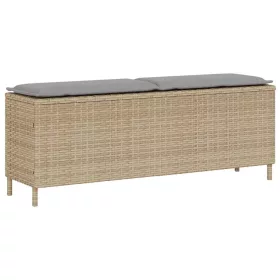  bézs polyrattan kerti pad párnával 110x30x40,5 cm