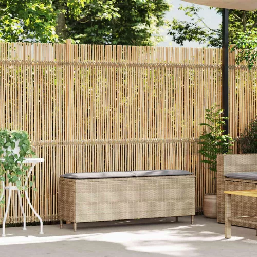  bézs polyrattan kerti pad párnával 110x30x40,5 cm