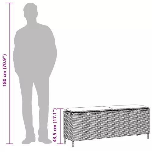  bézs polyrattan kerti pad párnával 110x30x40,5 cm