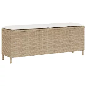  bézs polyrattan kerti pad párnával 110x30x40,5 cm