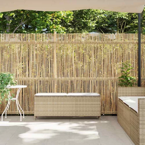  bézs polyrattan kerti pad párnával 110x30x40,5 cm