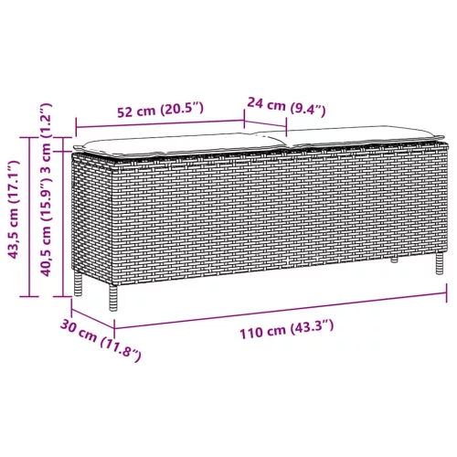  bézs polyrattan kerti pad párnával 110x30x40,5 cm