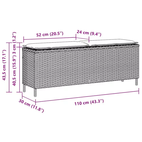  világosszürke polyrattan kerti pad párnával 110x30x40,5 cm