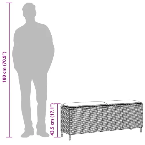  világosszürke polyrattan kerti pad párnával 110x30x40,5 cm