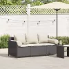  fekete 3 személyes polyrattan kerti kanapé párnákkal