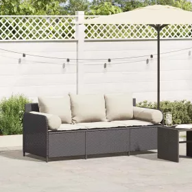  fekete 3 személyes polyrattan kerti kanapé párnákkal