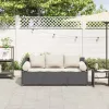  fekete 3 személyes polyrattan kerti kanapé párnákkal