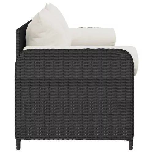  fekete 3 személyes polyrattan kerti kanapé párnákkal