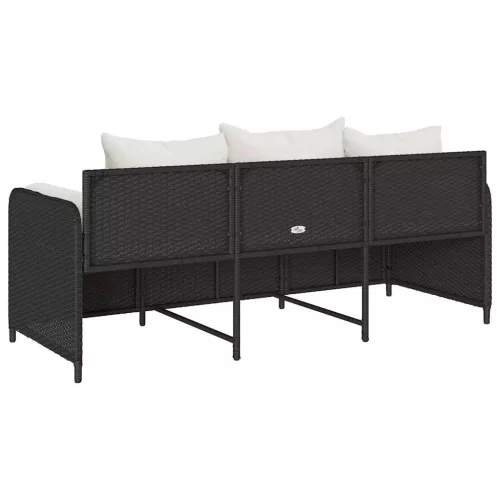  fekete 3 személyes polyrattan kerti kanapé párnákkal