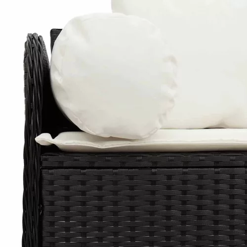  fekete 3 személyes polyrattan kerti kanapé párnákkal