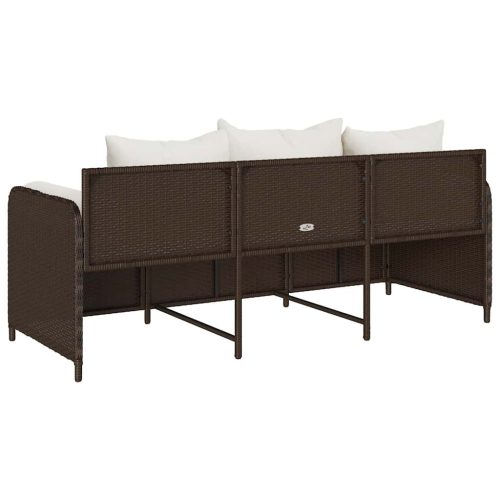 3 személyes barna polyrattan kerti kanapé párnával