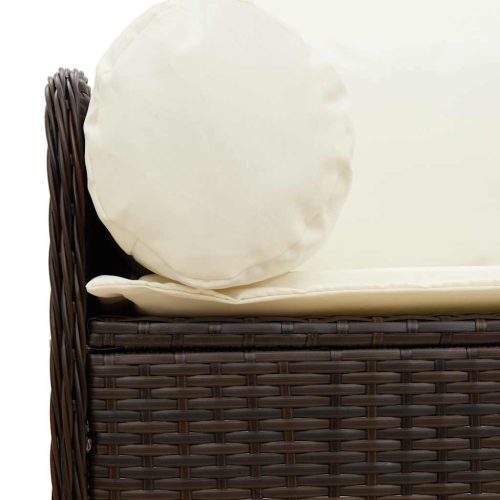  3 személyes barna polyrattan kerti kanapé párnával
