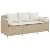  3 személyes bézs polyrattan kerti kanapé párnával