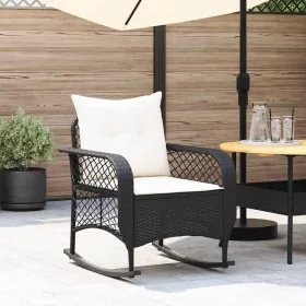  fekete polyrattan kerti hintaszék párnákkal