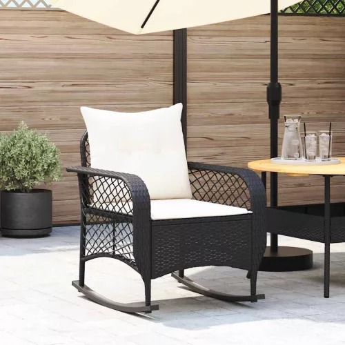  fekete polyrattan kerti hintaszék párnákkal