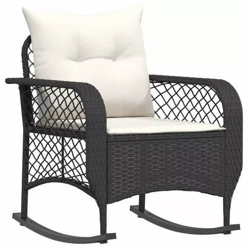  fekete polyrattan kerti hintaszék párnákkal