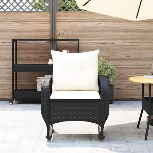  fekete polyrattan kerti hintaszék párnákkal