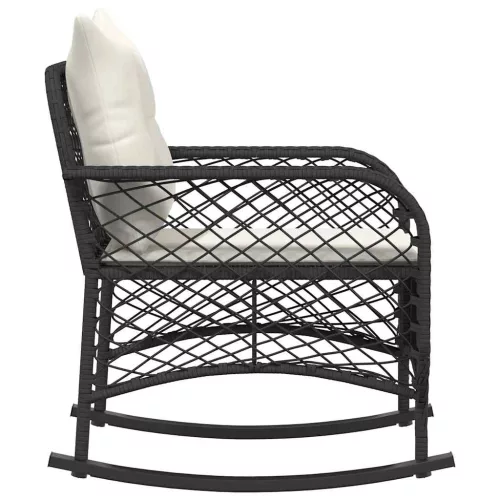  fekete polyrattan kerti hintaszék párnákkal