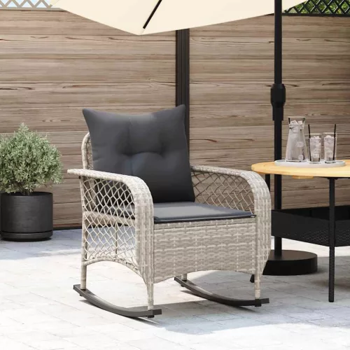  szürke polyrattan kerti hintaszék párnákkal