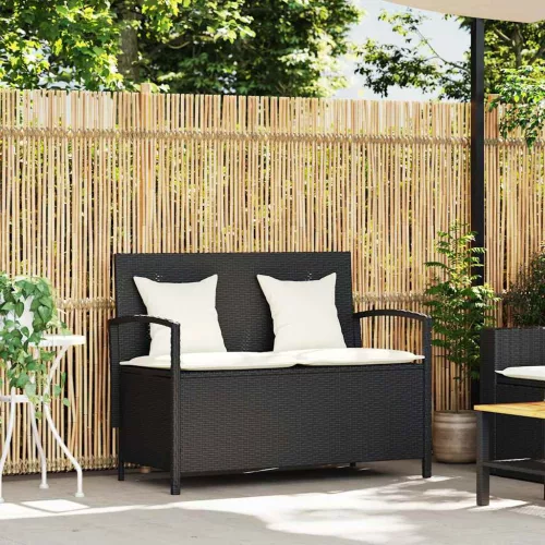  fekete polyrattan kerti tároló pad párnával